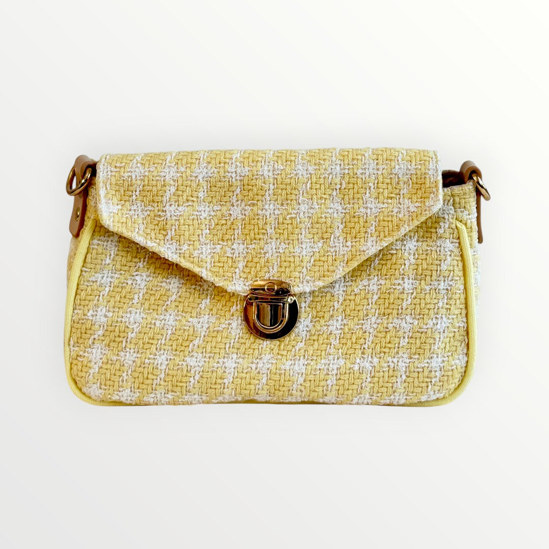 Yellow Houndstooth Tweed Bag