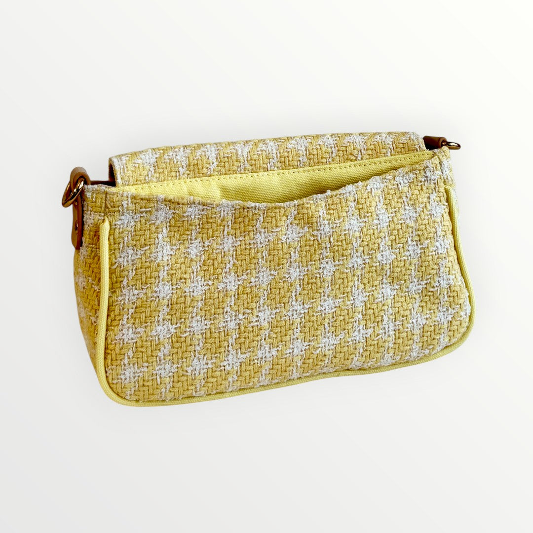 Yellow Houndstooth Tweed Bag