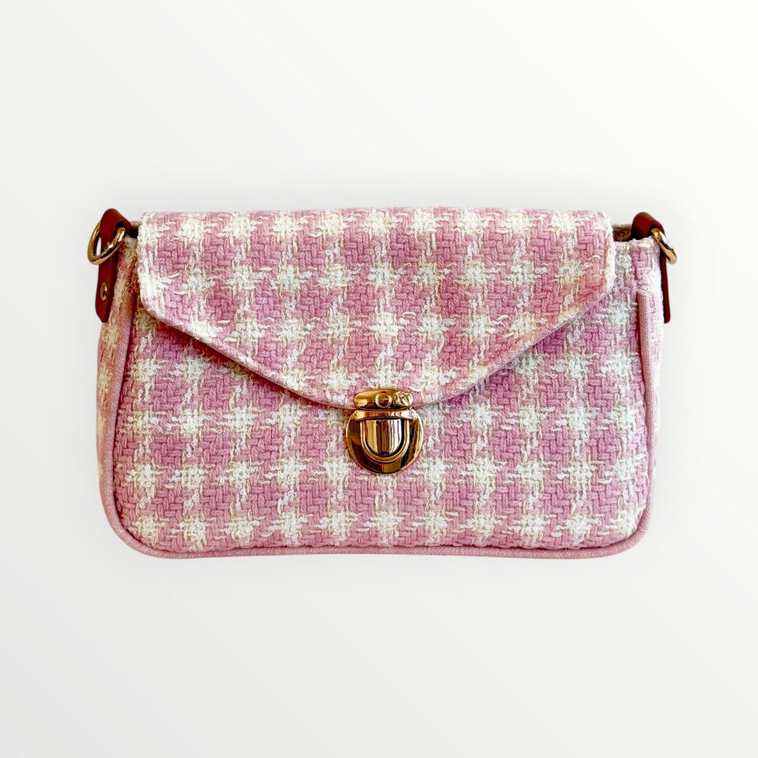 Pink Houndstooth Tweed Bag