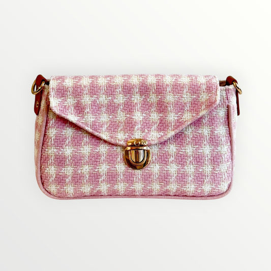 Pink Houndstooth Tweed Bag
