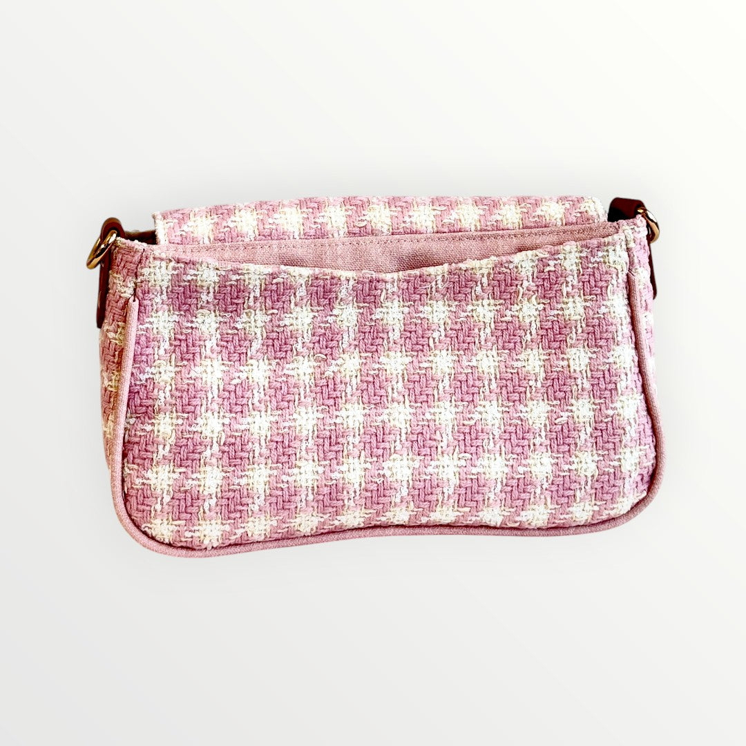 Pink Houndstooth Tweed Bag