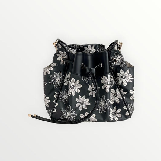 Black & White Flower Bucket Bag