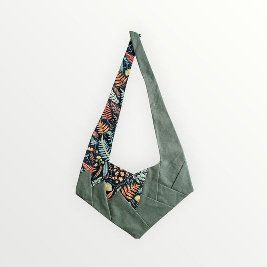 Green Fern Garden Origami-Inspired Heart Bag