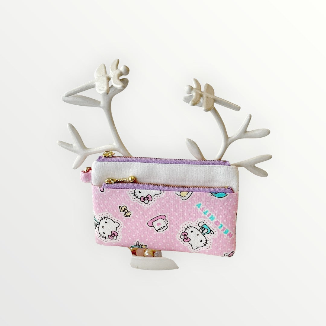 Pink Kitty Dual-Zip Coin & Card Pouch