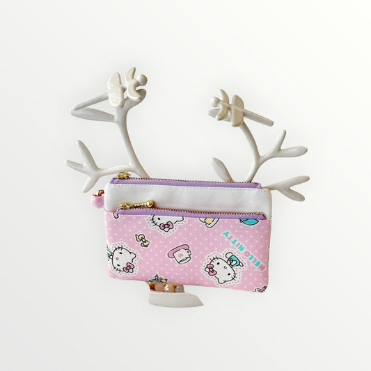 Pink Kitty Dual-Zip Coin & Card Pouch
