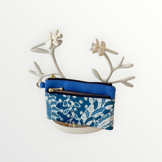 Blue Batik Dual-Zip Coin & Card Pouch